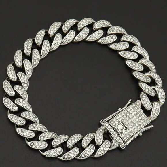 ⭐ Large Men's Cuban Link 8" Iced Out Diamond Bracelet 13mm Wide 18k White Gold ⭐ - Picture 5 of 7